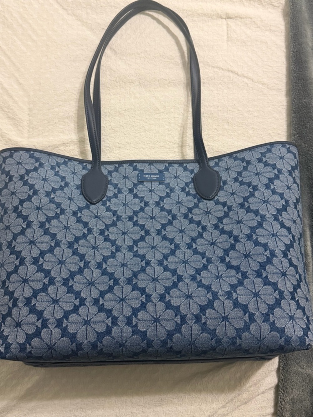 kate spade Blue Floral Jacquard Tote with Double Straps